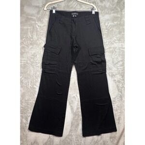 Dana Foley NYC Women's Wide Leg Flared Cargo Black Denim Jeans Size Small
